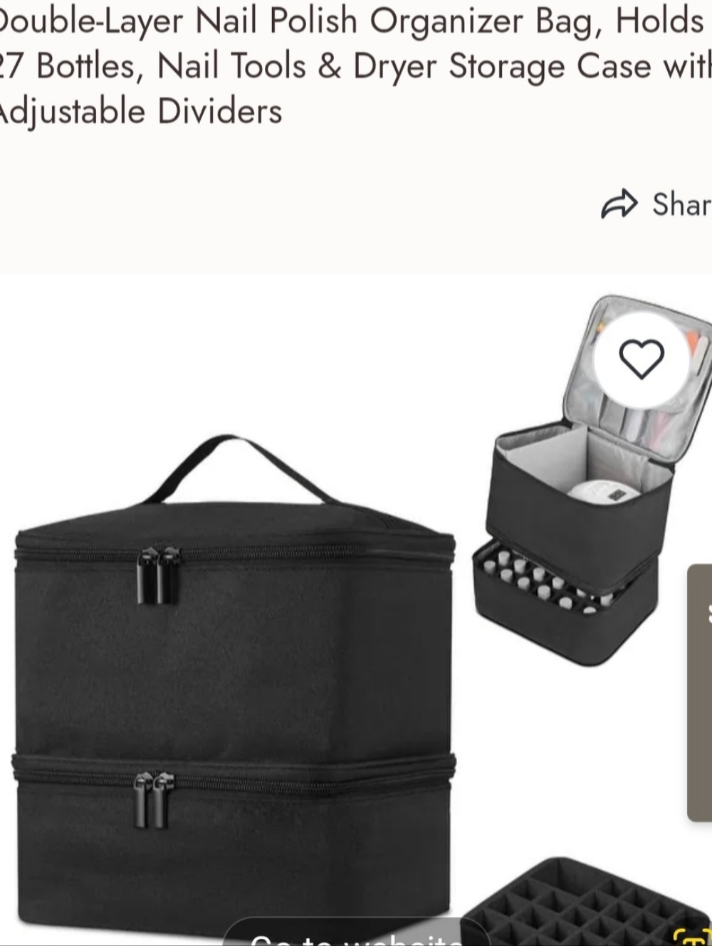 Double-Layer Nail Polish Organizer Bag in Black